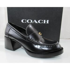 Women's Coach Natalie Leather Loafer Block Heel Pumps Signature C Black Size 8